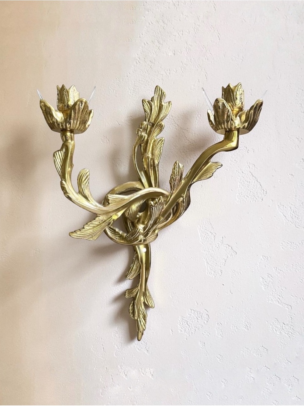 Vintage French Brass Rococo Wall Sconce – Louis XV Style Candle Holder